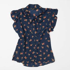 Zara Sleeveless Sheer Navy Floral Blouse - L